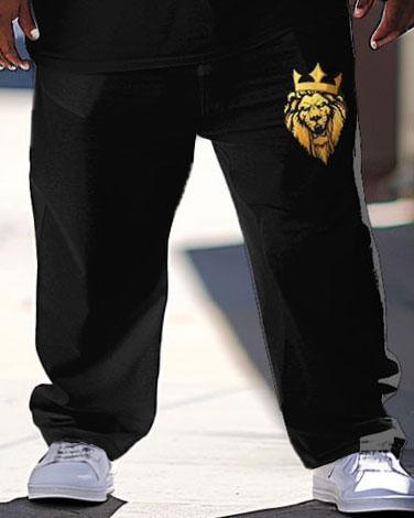 Men's Large Simple Lion Head Printed T-Shirt Pants Suit