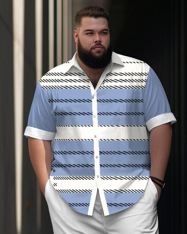 Men's Big Business Casual Colorblock Printed Short-sleeved Shirt Suit