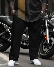 Men's Plus Size Casual Business Striped Long Sleeve Shirt Trousers Suit