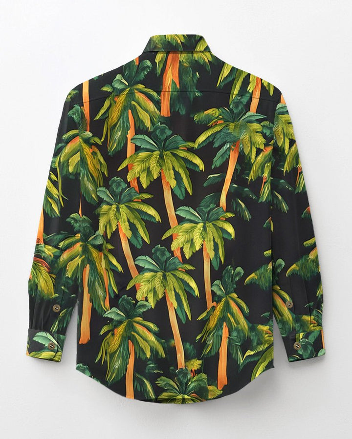 Tropical Rainforest Cotton Patch Pocket Long Sleeve Lapel Shirt