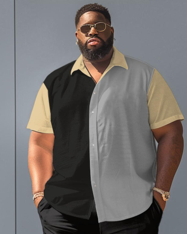 Men's Plus Size Simple Color Matching Short Sleeve Shirt Shorts Suit