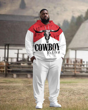 Men's Street Fashion Western Cowboy Killer Print Plus Size Hoodie Suit