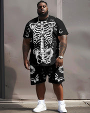 Men's Plus Size Street Casual Skull Floral Butterfly Print T-Shirt Shorts Suit