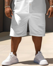 Men's Plus Size Casual Solid Color Short Sleeve Shirt Shorts Suit