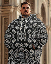 Men's Classical Pattern Blue Plus Size Hoodie Suit