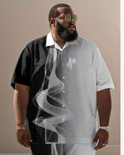 Men's Plus Size Business Gradient Smoke Short Sleeve Shirt Suit