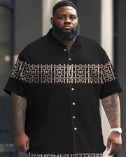Men's Plus Size Business Casual Geometric Print Short Sleeve Shirt Suit