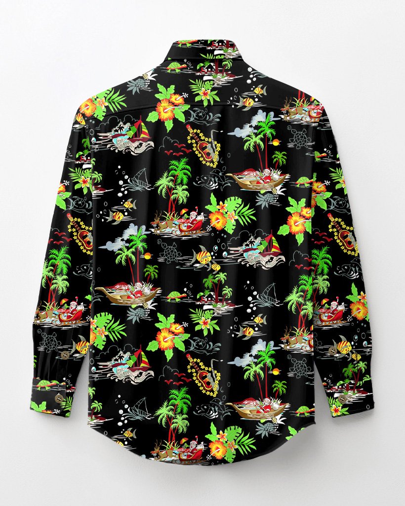 Hawaiian Christmas Cotton Patch Pocket Long Sleeve Lapel Shirt For Men