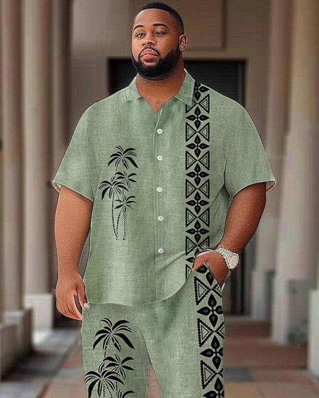 Vintage Coconut Print Short-sleeved Shirt Plus Size Men's Suit