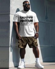 Men's Plus Size Street Casual Be Active Be Healthy Be Happy Alphabet Print T-Shirt Shorts Suit