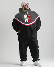 Men's Daily Casual All-match Red And Black NO Letter Print Plus Size Hoodie Suit