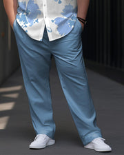 Men's Plus Size Business Casual Flower Print Short Sleeve Shirt Trousers Suit