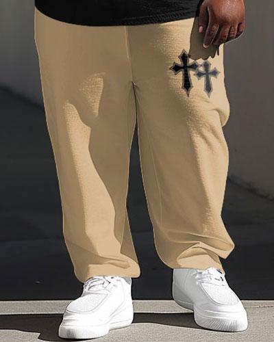 Men's Large Casual Simple Cross Faith Print Short Sleeve Trousers Suit
