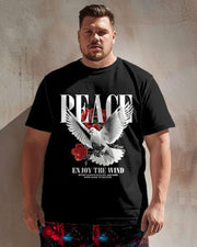 Men's Plus Size Street Casual Peace Dove Rose Print T-Shirt Shorts Suit