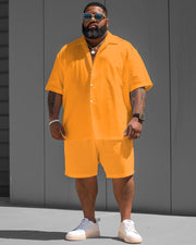 Men's Plus Size Simple Yellow Solid Color Short Sleeve Shirt Shorts Suit