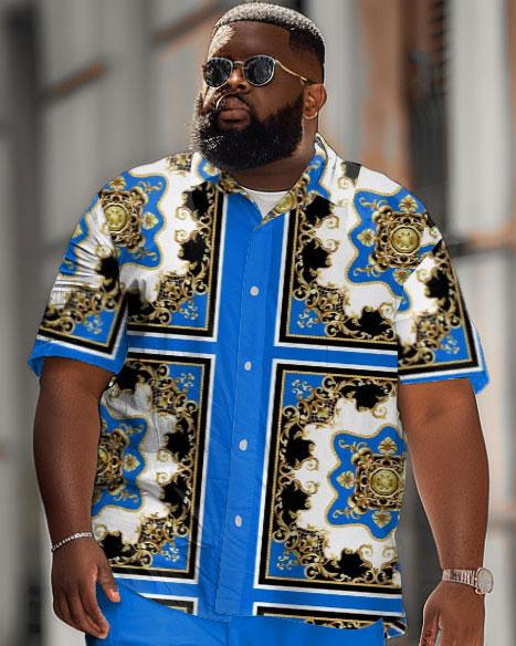 Men's Plus Size Luxury Casual Vintage Pattern Printed Shirt Shorts Suit