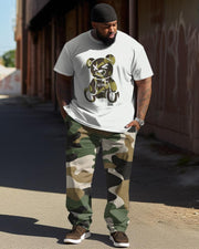 Men's Large Bear Camouflage Street Hip-Hop Casual Two-Piece Set