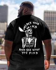 Street Fashion Skull Slogan Crewneck Short Sleeve Men's Plus Size T-Shirt