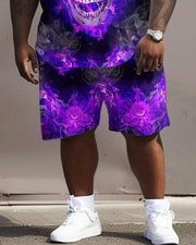 Men's Plus Size Street Casual Abstract Smoke Skull Print T-Shirt Shorts Suit