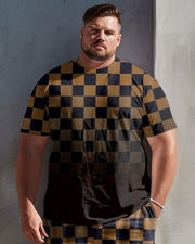 Men's Plus Size Casual Simple Plaid Gradient Print T-shirt Shorts Suit