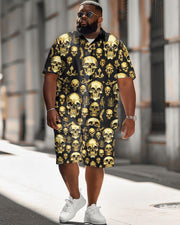 Men's Plus Size Street Casual Skull Print Shirt Shorts Suit