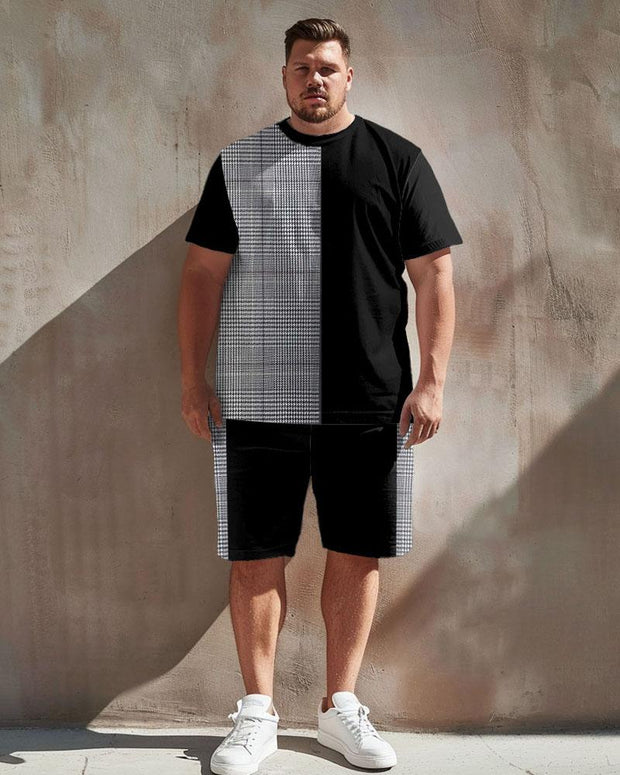 Men's Plus Size Casual Simple Check Colorblock Print T-shirt Shorts Suit