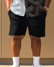 Men's Plus Size Geometric Print Short Sleeve Shirt Shorts Suit