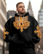 Men's Classical Simple Retro Pattern Print Plus Size Hoodie Suit