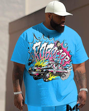 Men's Large Hip-Hop Car Print T-Shirt Trousers Suit