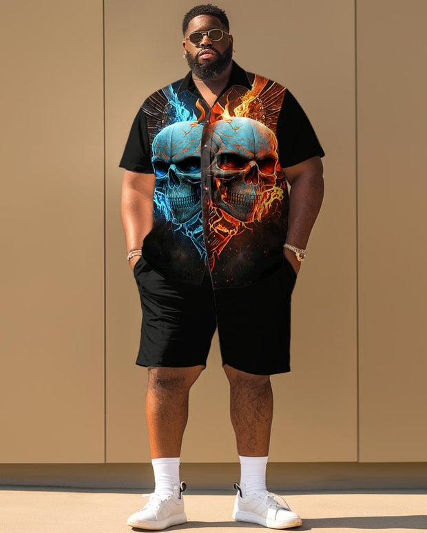 Skull Angel Print Short Sleeve Shirt Plus Size Men's Suit