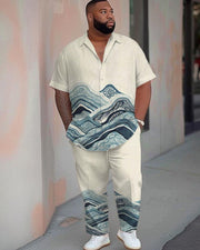 Wave Spliced Plus-size Men's Short-sleeved Shirt and Pants Suit