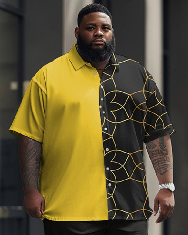 Men's Plus Size Business Geometric Line Print Short Sleeve Shirt Suit