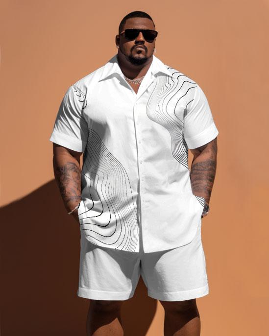 Men's Large Size Simple Line Short Sleeve Shirt Shorts Suit