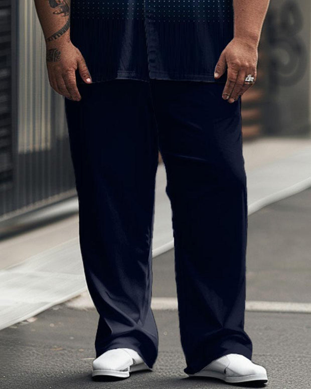 Men's Plus Size Business Gradient Wave Dot Printed Pocket Short Sleeve Shirt Suit