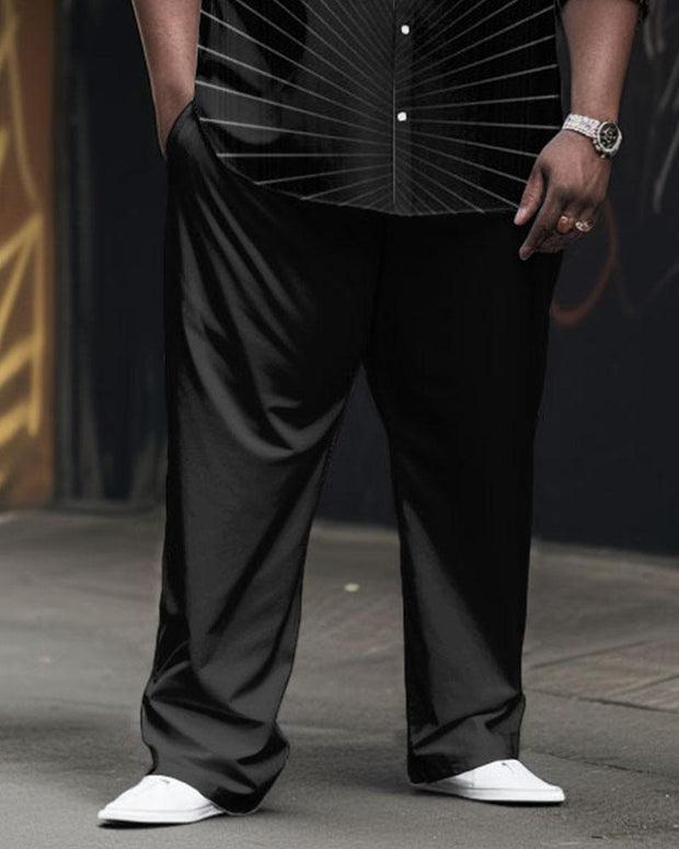 Men's Plus Size Casual Business Line Long Sleeve Shirt Trousers Suit