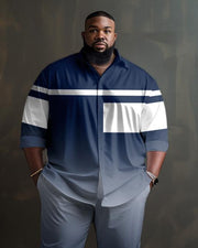 Men's Plus Size Geometric Stripe Gradient Long Sleeve Lapel 2 Shirt Set