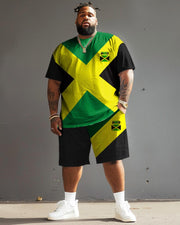 Men's Plus Size Jamaican Flag Colors T-Shirt Shorts Suit