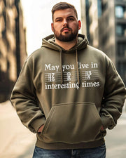 Cotton Material - May You Live In Interesting Times Alphabet Print Men's Loose Oversized Hoodie