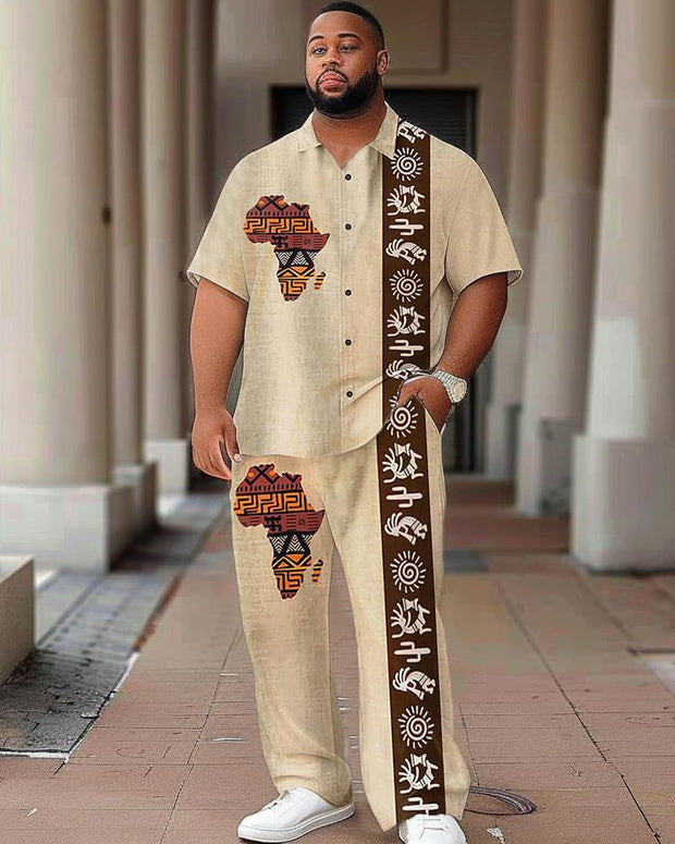 Ethnic Style African Map Printed Short-sleeved Shirt Plus-size Men's Suit