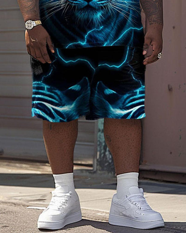 Men's Plus Size Street Casual Electric Shock Art Tiger Print T-Shirt Shorts Suit
