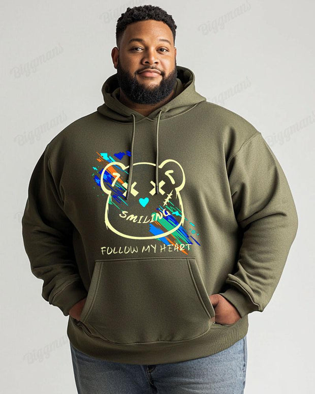 Cotton Material - Smiling Bear Print Men's Loose Oversized Hoodie