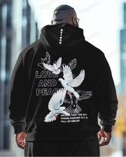 Street Fashion Peace World Printed Sleeve Hoodie Men's Plus Size