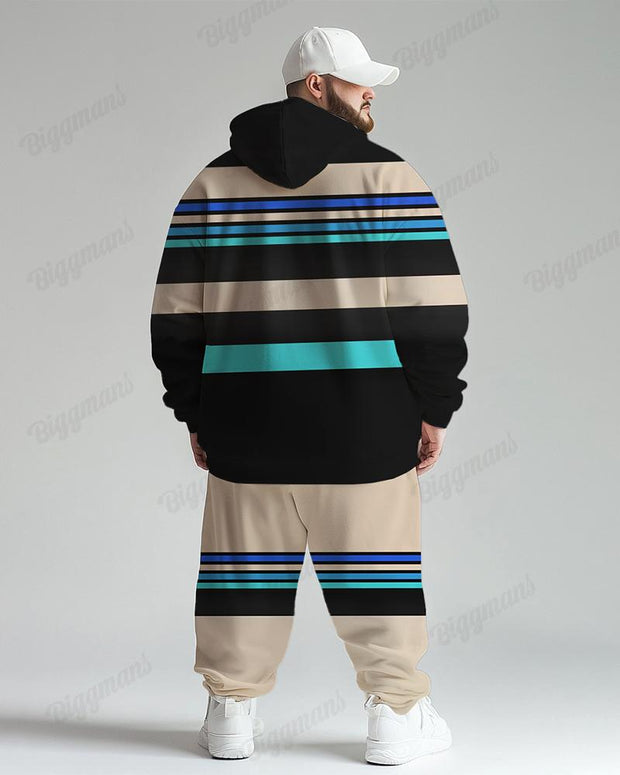 Men's Daily Casual Striped Patchwork Print Plus Size Hoodie Suit