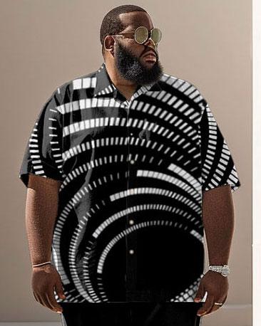 Men's Plus Size Business Simple Abstract Geometric Print Short Sleeve Shirt Suit