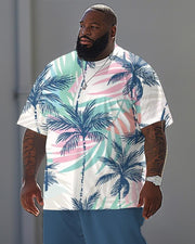 Men's Large Casual Summer Coconut Tree Print T-Shirt Pants Suit