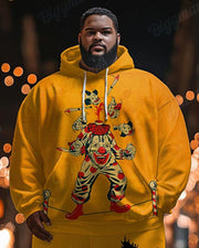 Mens Halloween Yellow Clown Graffiti Print Plus Size Hoodie Suit