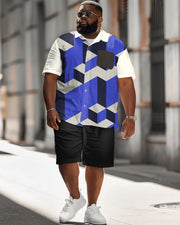 Men's Plus Size Three-dimensional Geometric Short Sleeve Shirt Shorts Suit