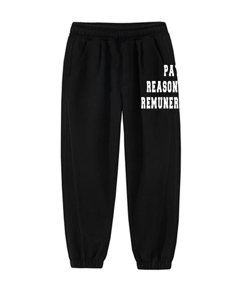 "Pay Fair" Slogan Cotton Hoodie Trousers Suit