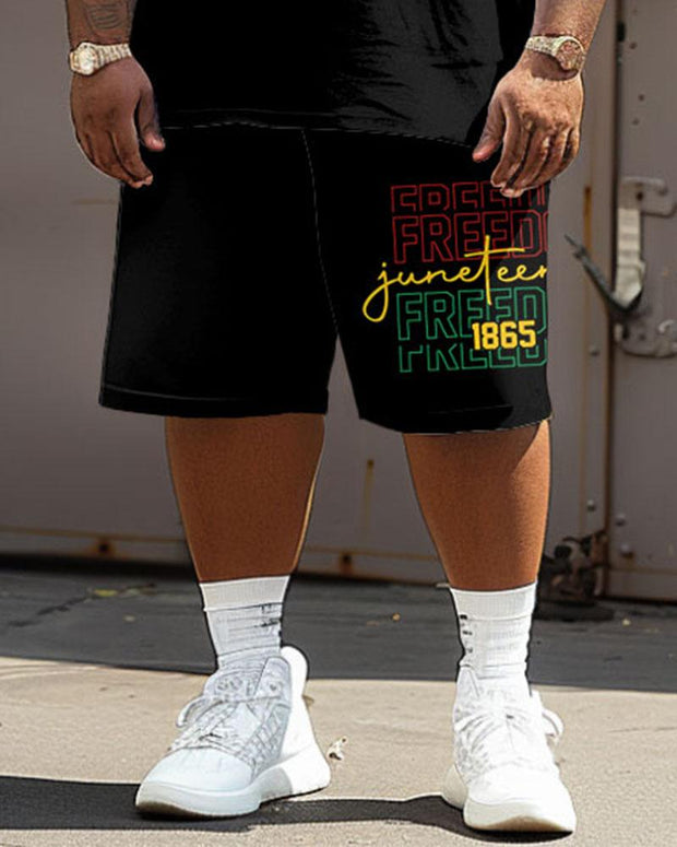 Men's Plus Size Juneteenth Black Freedom Day Printed T-Shirt Shorts Suit