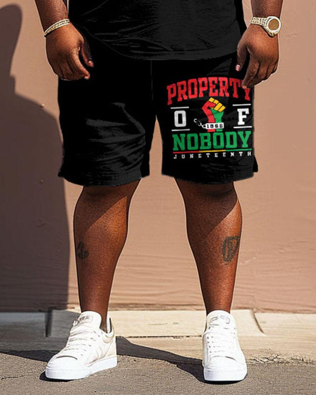 Men's Plus Size Juneteenth Black History Month Fist Print T-Shirt Shorts Suit